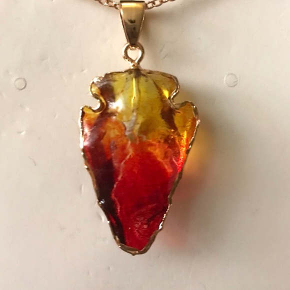 Ombre Arrowhead- Angel Aura Rainbow Quartz Striking Tip Point Head Gold Necklace - Picture 10 of 14